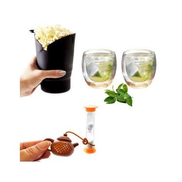 Imagem de Kit Cinema Pipoqueira Copo Parede Dupla e Infusor de Chá