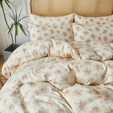 Imagem de FADFAY Conjunto de capa de edredom Queen Size - 100% algodão duplo de gaze, roupa de cama luxuosa macia e respirável com zíper e laços de canto (creme)