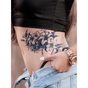 Imagem de Suco de ervas semipermanente realista lírio floral cluster padrão 7-14 dias lombar costas braço ombro pescoço corpo tatuagem adesivo semipermanente 1