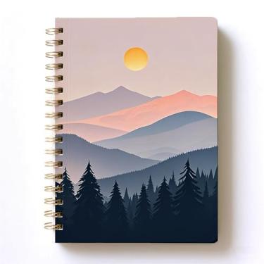 Imagem de Nature Landscape Notebook, Sunset and Mountains Forest Aesthetic Decor A5 Journal Spiral Writing Diary, Outdoor Lovers Gift, Wire Bound 80 Sheets/160 Pages 8.4"x6.4" Travel Notepads Memo Notes