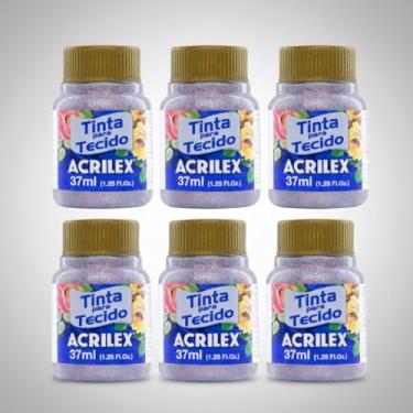 Imagem de Kit 6 Tintas para Tecido Glitter Acrilex 37ml Cobre 203 | Brilho Intenso, Alta Fixação, Secagem Rápida e Resistência às Lavagens para Artesanato e Customização