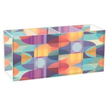 Imagem de CEBUGI Porta-lápis de acrílico com 4 compartimentos, organizador de lápis transparente, suporte de pincel de maquiagem com fundo colorido, para armazenamento em mesa de escritório em casa