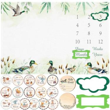 Imagem de Breling Cobertor mensal para bebês ou meninos e meninas, pato-real recém-nascido, pano de fundo, 152 x 101 cm, cobertor de flanela macia para decoração de festa de chá de bebê