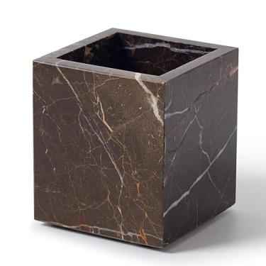 Imagem de Suporte de escova de dentes de mármore travertino natural real e suporte de caneta, suporte de pincel de maquiagem e suporte de utensílios, copo retangular de pedra genuína para banheiro, organizador