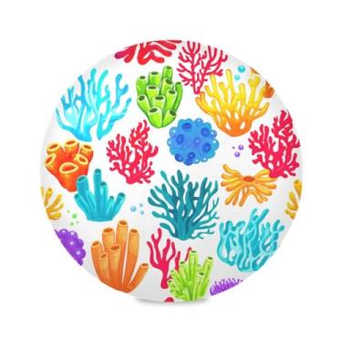 Imagem de Wassud Jogo americano colorido recife de coral tapetes de mesa redondos para cozinha e jantar tapetes laváveis resistentes ao calor decoração de mesa 39 cm
