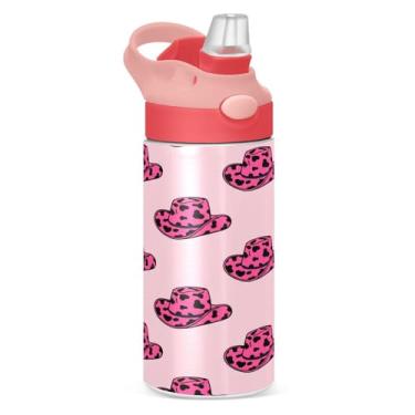 Imagem de CEBUGI Chapéus de cowboy Garrafas de água infantil à prova de vazamento com canudo Garrafa de água isolada a vácuo de aço inoxidável para meninos e meninas