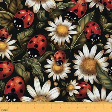 Imagem de Lindo tecido de joaninha por jarda, tecido de estofamento botânico de folhas de girassol para cadeiras de sofá, tecidos rústicos estilo fazenda para projetos de bricolage em casa, tecidos de costura