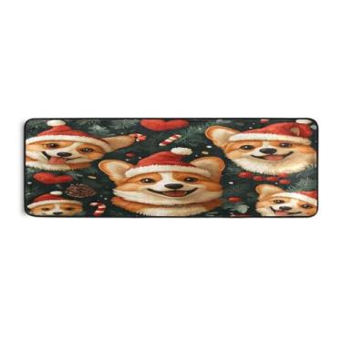 Imagem de Qilmy Tapete de Natal para cães Red Hat 183 x 61 cm, antiderrapante, antifadiga, confortável, tapetes longos, para quarto, sala de estar, banheiro, corredores, entrywa587