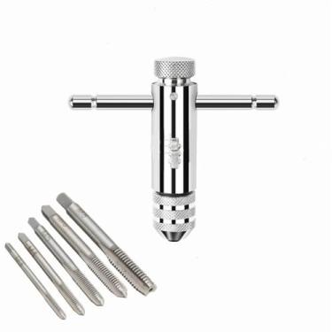 Imagem de Alargador de catraca com alça em T ajustável, chave de suporte manual manual M3 M4 M5 M6 M8 parafuso de máquina métrico plugue de rosca ferramenta em forma de T, prata, M5, M12 conjunto prateado