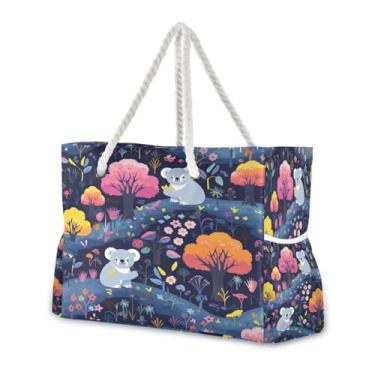 Imagem de Wassud Bolsa de praia adorável Koala grande bolsa de praia para mulheres, impermeável, à prova de areia, bolsa de viagem com zíper e bolso para piscina, academia, acampamento