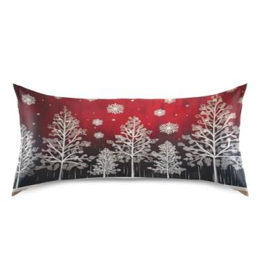 Imagem de Wassud Fronha de cetim para cabelo e pele floresta de inverno em papel de parede vermelho fronhas de seda lisa king size fronhas respiráveis com fecho de envelope