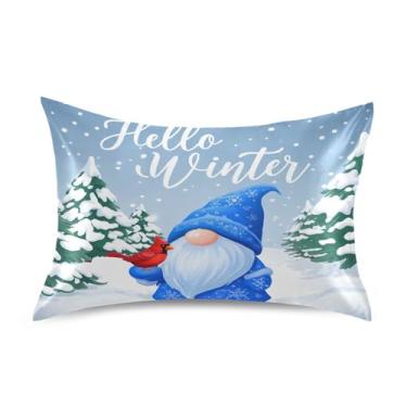 Imagem de Wassud Fronha de cetim de gnomo e pássaro vermelho para cabelo e pele fronhas de seda lisa Queen Size Capas de travesseiro respiráveis com fecho de envelope