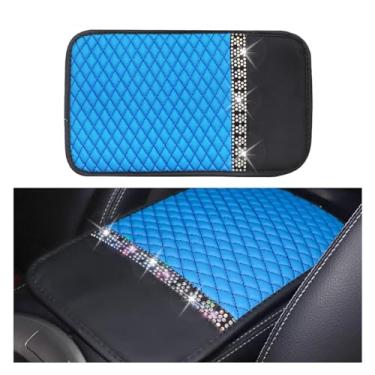 Imagem de smilfuy Capa de couro brilhante para assento de braço de carro, capa de apoio de braço para console de carro com strass de cristal, à prova d'água, antiarranhões, protetor de console central para
