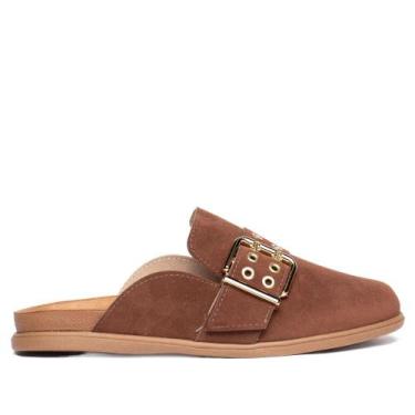 Imagem de Mule Feminino Moleca Fivela Camurça Marrom Escuro, Marrom escuro, 37