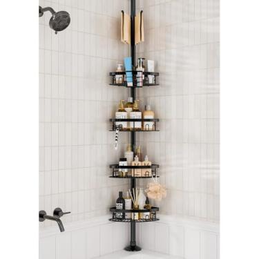 Imagem de cutefafa Suporte de chuveiro de canto à prova de ferrugem, 4 cestas grandes para armazenamento de xampu de banheira, organizador de banheiro, prateleiras ajustáveis de 50 a 39 cm com barra de toalha