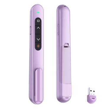 Imagem de Clicker de apresentação para PowerPoint, RF 2,4 GHz USB sem fio apresentador remoto com controle de volume, PowerPoint Clicker Slide Advancer para Mac, Windows, Laptop, Keynote, roxo