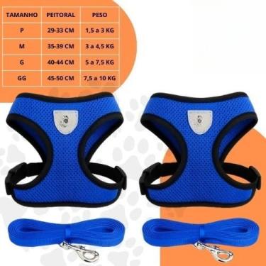Imagem de Coleira Peitoral Ajustável para Cachorro e Gato com Guia – Peitoral Respirável Refletivo, Confortável e Seguro, Material Poliéster para Passeio(2 unidades - Azul,M)