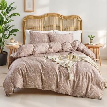 Imagem de REYOS Conjunto de edredom cáqui, tamanho king, com flores, lavável, de microfibra escovada, para quarto, macio, quente, conjunto de edredom com 2 fronhas combinando