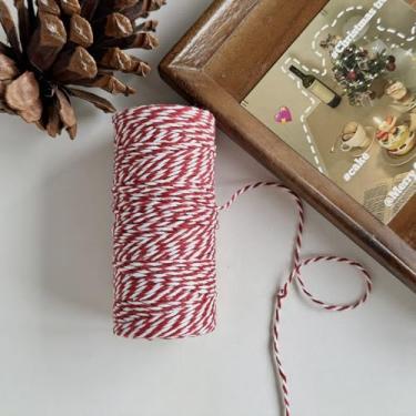 Imagem de 100 m barbante colorido de algodão trançado de dois tons para artesanato, embrulho de presente, decorações de Natal, vermelho e branco, dourado e branco (vermelho e branco)