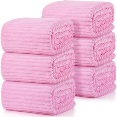 Imagem de Buryeah 6 peças de flanela cobertor de festa do pijama a granel para meninas galentines festa 102 x 152 cm Oeko-tex cobertor macio padrão colchão pijama spa sono casamento (rosa)