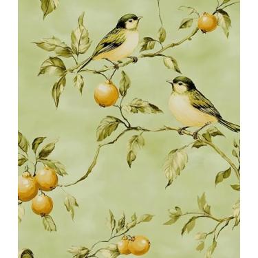 Imagem de Papel de parede verde pássaro descascar e colar, papel de contato de frutas botânicas vintage, papel de parede boho floral retrô, autoadesivo, removível, impermeável, para paredes de quarto