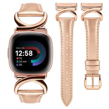 Imagem de Pulseira de relógio Minyee Leather compatível com Fitbit Versa 4/3/Sen