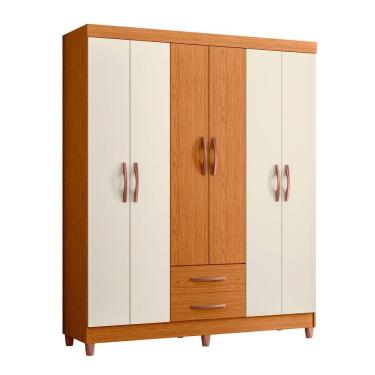 Imagem de Guarda Roupa Ambar 6 Porta 2 Gavetas Quarto Cinamomo Com Off White - Albatroz