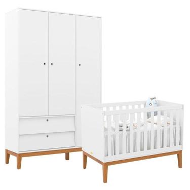 Imagem de Berço Americano E Guarda Roupa Unique 3 Portas Branco Soft Eco Wood - Matic