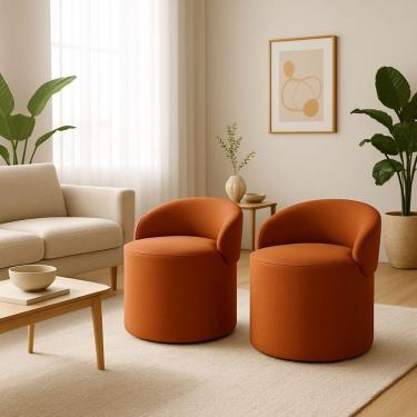 Imagem de Kit 2 Puff Encosto Suede Redondo Sala Banco Orgânico Quarto Cor:terracota