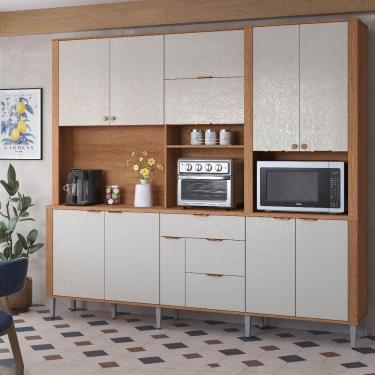 Imagem de Armário De Cozinha Astra 10 Portas 4 Gavetas Jequitibá/areia - Lukaliam