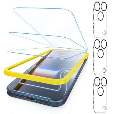 Imagem de Fotbor Pacote com 3 + 3 protetores de tela para iPhone 17 Pro Max, anti-luz azul, [proteção ocular] 9H + vidro temperado com protetor de lente de câmera antirreflexo