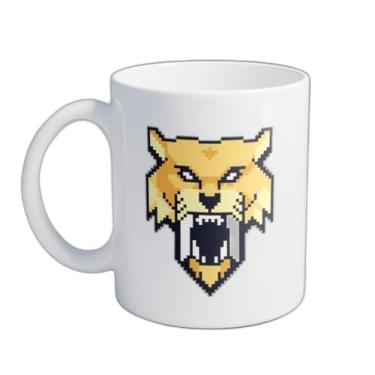 Imagem de Caneca Xícara de Café Porcelana 300ml Arte Pixelizada Tigre Dente de Sabre