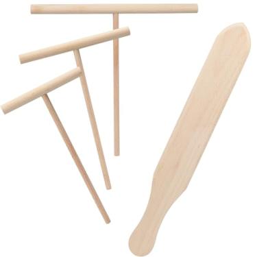 Imagem de Conjunto de espátula e espátula de crepe – pacote com 4 ferramentas de panqueca de madeira natural com 3 espalhadores em forma de T (8,9 cm, 12,7 cm, 17,8 cm) e espátula de 34 cm – serve para qualquer
