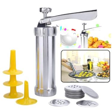 Imagem de Maquina Modeladora Biscoito 4 Bicos 20 Formas De Bolacha Cookie, Máquina de fazer biscoitos doméstica faça você mesmo, máquina manual de aço inoxidável, secador de biscoitos com 20 peças de moldes