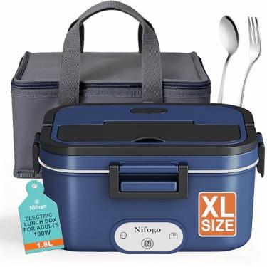 Imagem de Nifogo Lancheira elétrica para adultos 80w 1,8l, lancheira aquecida mais rápida para homens, lancheira elétrica aquecedor de alimentos portátil 12/24/110v lancheira com aquecimento para trab