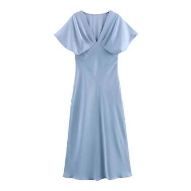 Imagem de Vestido Longo Feminino Chique Com Decote Em V E Manga Curta Para Prima