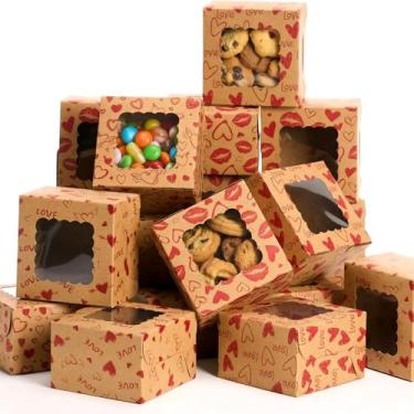 Imagem de LemonRoad 48 caixas de biscoito de dia dos namorados com janela coração amor caixas de presente de papel para biscoitos doces padaria pequeno embrulho de cupcake em festa de casamento casamento