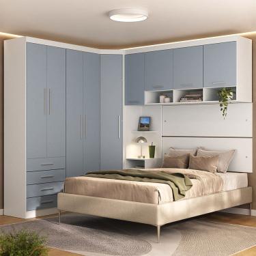 Imagem de Quarto Modulado Casal de Canto com Guarda-roupas Maleiro e Cabeceira Alpes Master Luciane Moveis