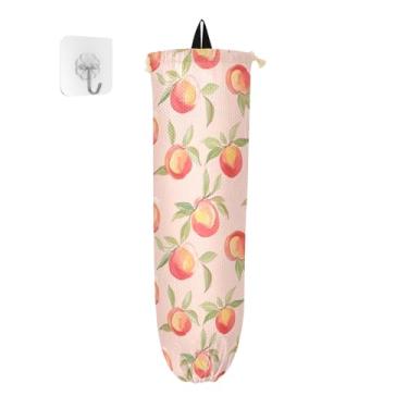 Imagem de Aquarela pêssegos em suportes de saco plástico rosa, suporte de sacola de supermercado com gancho, bolsa organizadora de parede, 1 pacote