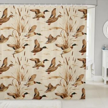 Imagem de Erosebridal Mallard Duck Cortina de chuveiro pato caça pato conjunto de cortina de chuveiro | Rústico Flying Wildlife impermeável cortinas de banheiro casa de fazenda casa de banho de aves aquáticas