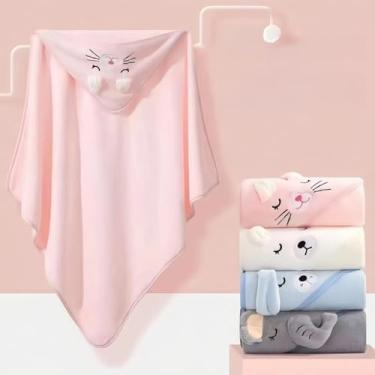 Imagem de Toalha com capuz - Toalha de banho macia premium, ultra absorvente, toalha de material natural, toalha de banho de veludo coral macio de veludo coral para crianças (Gatinho rosa)