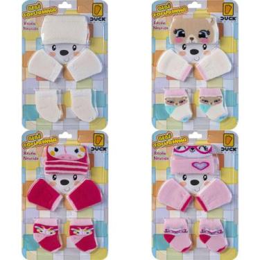 Imagem de 4 Kit Bebê Meias Touca Luvas Recém Nascido Saída Maternidade Menina En