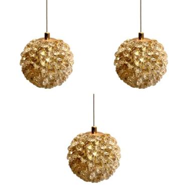 Imagem de Kit 3x Pendente Esfera De Cristal Dourado Led 7w Cor Ajustável No Interruptor
