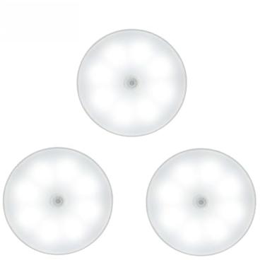 Imagem de Luminária Luz LED Sensor de Movimento Magnética USB Recarregável Sem Fio com-Duas cores Lâmpada Noturna Elegante E Prático Adequado Para Quartos E Salas De Estar(KIT3-Luz branca)