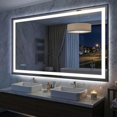 Imagem de Antok Espelho LED para banheiro de 152 cm C x 91 cm L com controle de toque, antiembaçamento, luzes reguláveis, função de memória, espelho de maquiagem