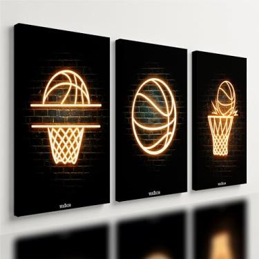 Imagem de Kit 3 Quadro Decorativo Bola Basquete Moderno Quarto Sala Qualidade Premium (40x28cm)