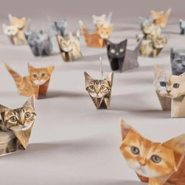 Imagem de Gatos de papel origami 3D, 100 folhas de papel de origami DIY, projeto de arte criativo divertido, decoração de mesa e presente para amantes de animais de estimação (design de gato)