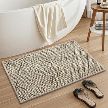 Imagem de GRANNY SAYS Tapetes de banheiro bege, tapete de banheiro de chenille macio, tapetes de banho absorventes 40,6 cm x 61 cm, tapetes de banho pequenos antiderrapantes laváveis, secagem rápida, fino