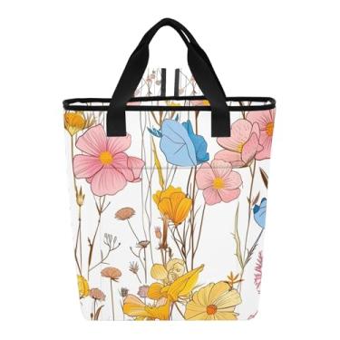 Imagem de Bolsa térmica colorida de flores silvestres brancas, bolsa térmica com 36 latas mochila de resfriamento