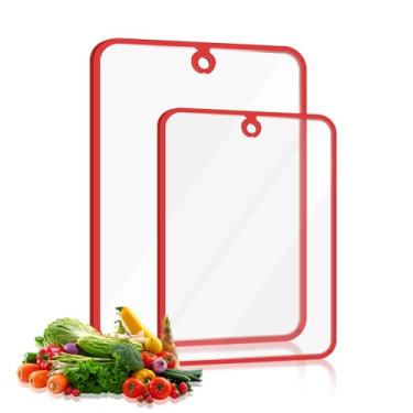 Imagem de Kimiditt Tábua de corte de vidro, tábua de corte de vidro temperado para bancada de cozinha, tábua de cortar com bordas antiderrapantes, orifício para pendurar, resistente a arranhões, resistente ao